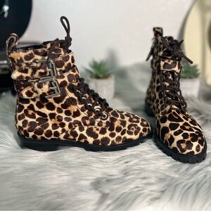 Rebecca Minkoff Leopard Calf Hair Combat Boots – Size 5.5M